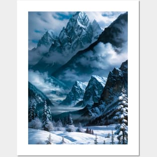 Gorgeous Mountains Towering Over a Winter Scene Posters and Art